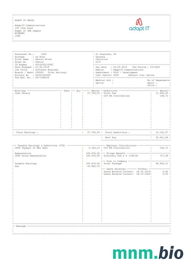 Dostosuj szablon paystub grupy ID w formatach Word i PDF